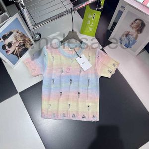 Women's Jackets designer 2024 Spring/Summer New Cel Fashionable and Personalized Sweet Girl Colorful Fixed Dye Broken Short Sleeve Knitted Shirt for Women Y91M
