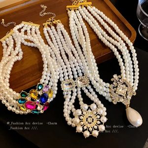 Colar de pérolas de água de luxo francês conjunto de colar de cristal em moda elegante Cadeia de colarinho criativo jóias exageradas 240425