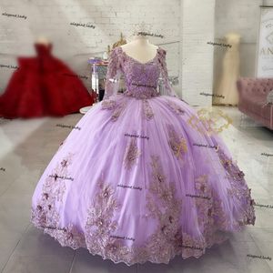 Sweet 16 Lilac Lavender Quinceanera klänningar Lace Applique Girls 15 år födelsedagsklänning mexikansk prom klänning 2021 Vestidos de xv a OS 303Y