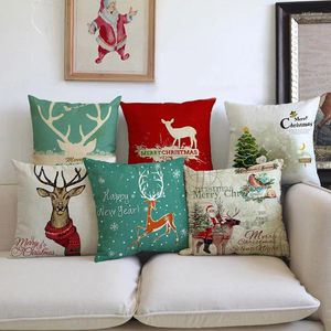 Pillow Santa Claus Reindeer Snowman Merry Christmas Xmas Tree Pattern Case Festival Home Sofa Decorative Cover 45x45cm
