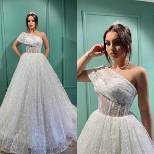 Princess Summer Beach Wedding Dresses A Line Lace Appliques One Shoulder Bridal Ball Gown Wedding Gowns Custom Made