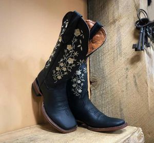 BOOTS MULHERES FLORAL Bordado Western Warm Cowgirl Knee Knee High Riding Vintage Outdoor Fashion3788690