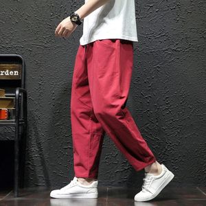 100% bawełniane spodnie kostki Summer Casual Pants Man Trendy Japońskie luźne spodnie mężczyźni 240513