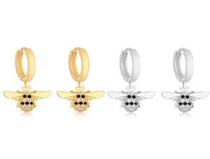 925 Sterling Silver Gold Color Honey Bee Mix Black Zircon Plain Hoop Earring For Women Ear Piercing Pendientes21845137020