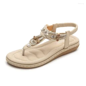 Sıradan Ayakkabı Yaz Kadınları 2.5cm Platform 3cm Kamalar Düşük Topuklu Boncuk Sandalet Büyük Boyut Kristal Hafif Vintage Bohemya