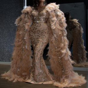 Aftonklänningar 2021 Sexig arabisk juvelhals illusion spetsar applikationer kristall pärlstav svart sjöjungfru långa ärmar formell festklänning prom g 280p