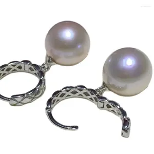 Dingle örhängen 11-12 mm rund naturlig autentisk sydkinesisk havsvit pärla 925 silver