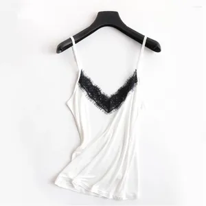 Kvinnors tankar Silk Black Lace Up Sexy Satin White Tank Top Women Cami Woman Lingerie Tanktop Tops For Womens Summer Camisole Camis Porno