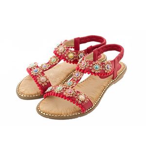 Летние новые богемные женские сандалии круглый цвет головы Diamond Flat Beach Red Shoes Sandals 36-40