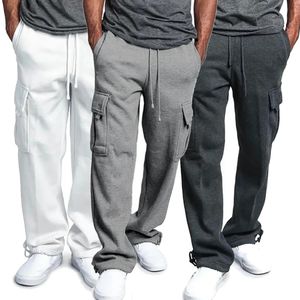 Męskie spodnie ładunkowe luźne spodnie dresowe sznurka z kieszeniami sport proste spodnie joggingowe spodnie Hip Hop Streetwear 240513