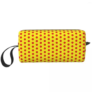 Bolsas de cosméticos Classic Red and Yellow Polka Dot Pattern Makeup Bag dopp kit higiênico para mulheres Beauty Travel Lápis Case