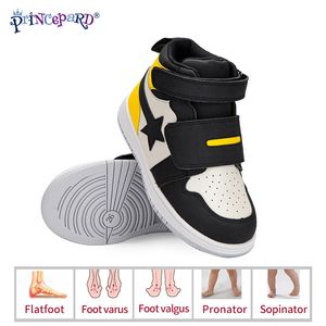 Princepard Childrens Orthopedic Antiskid Shoes Casual Sneaker with Arch Support Leather Correcting Boys and Girls 240509