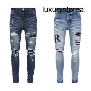 Designer Stack European Ripped Jean Men Bordando Quilting dobragin Design Motorcycle Riding Cool Slim Pant roxo para mulheres Jeans tamanho 30-40