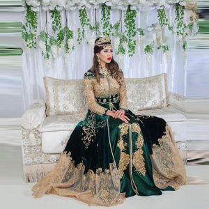 Green Marockan Kaftan Caftan Muslim Evening Dresses A-Line Long Sleeve Applicies Beading Dubai Arabic Turkiet Abaya Islamic Formal Occas 279g