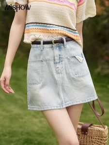 MISHOW Soft Cotton Denim Skirt Summer Retro Straight A-LINE Pockets Casual Female Clothing Above Knee Mini Skirt MXC33B0049 240513