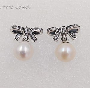 Designerschmuck authentisch 925 Sterling Silber Zartes Gefühle weiße Perle Stollen Ohrring P -Ohrringe Luxus Frauen Vale4914696