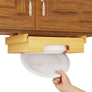 Kitchen Storage 10-Inch Bamboo Paper Plates Dipensers Under Cabinet Holder Countertop Plate For Vertical