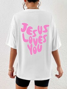 Erkek Tişörtleri İsa beni seviyor Mektup Kadın T-Shirts Nefes Alabilir Büyük Boy Üstler Yaratıcılık All-Matay Kısa Slve O-Neck Kadınlar Pamuk T Giyim T240510