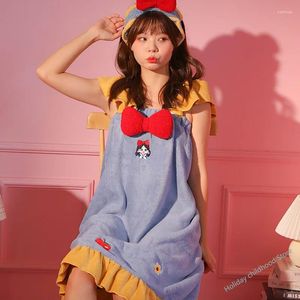 Towel Princess Bath Skirt Cute Cartoon Embroidery Women Can Wear Wrap Household Coral Fleece Absorbent Strap Bathrobe