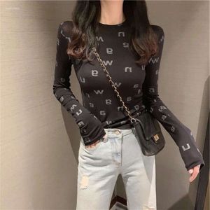 Women's t Shirts Letter Printed Stretch Long Sleeves T-shirt for Women Slim Cotton o Neck Brand Designer Korea Fashion Tops Clothing SROS 8X5P KYWD