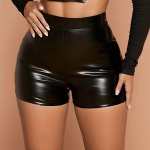Sexy nightclub in pelle corta alta pietra elastica spinta pantaloni neri sport fitness femmina slip shorts 240508