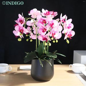 Dekorativa blommor rosa mal orkidéblommor arrangemang för kontorsdekoration verklig touch faux diy 5st 4st blad mossa vas