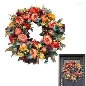 Decorative Flowers 18 Inch Fall Peony And Pumpkin Wreath Artificial Autumn Harvest Outdoor Door For Front Decor