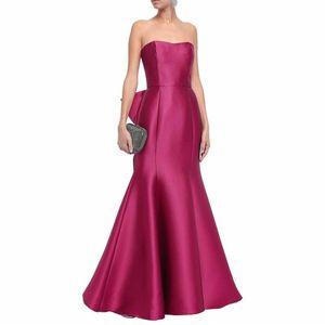 Vintage Long Fuchsia Satin Sleeveless Evening Dresses with Bow Mermaid Sweetheart Floor Length Formal Occasion Prom Party Gowns