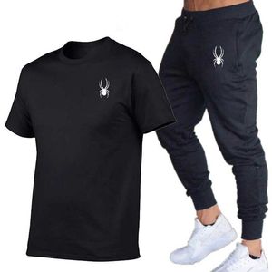 Men's Tracksuits Mens T-shirt and jogging pants suit hip hop coat casual Cotton Sports Suit i.e. in the hot summer Y240508