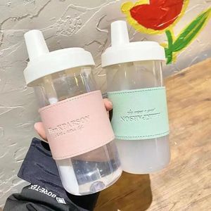 Water Bottles 500ML Cute Pearl Milk Tea Straw Plastic Bottle With Cup Cover Women Large Capacity Juice Boba Drop-proof