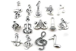 100pcs Mixed Charms Musical Guitar Note Piano French Horn Saxophone Antique Silver Pendant for Making Cute Earrings Pendants Neckl2137409