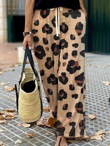 Calças femininas Capris Leopard Palma de perna larga Pontas de traço casual calças soltas para a primavera Summer Summer Clothing Y240509
