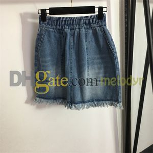Retro Blue Denim Dress Embroidery Letter High Elastic Skirts Women Denim Jean Skirt Elasitc Waist Denim Skirt