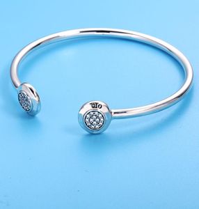 Factory price Authentic 925 Sterling Silver Bangle Signature With Crystal Open Bracelet Bangle Fit Women Bead Charm DIY Jewelry7334205