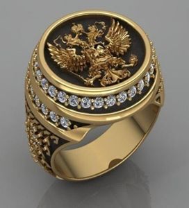 Dominering الروسي مزدوج الرأس Eagle Men039s Ring 18K ذهبية الماس المرصع بالأزياء المأبود المجوهرات Men039S Ring9061163