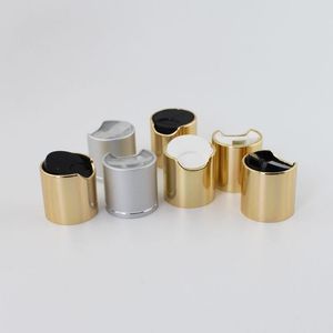 50pcs Gold Disc Top Caps With Aluminum Collar 24/410 Silver Lid Plastic Bottle Cap Push Pull Press Caps Qxedg