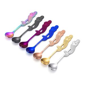 Dessert Scoops Stainless Steel Mermaid Coffee Tea Spoons Christmas Gifts Kitchen Tools Flatware Tableware