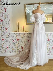 Abito da sposa da sposa boho dalla spalla plus size da donna abiti da sposa in pizzo appliques in pizzo