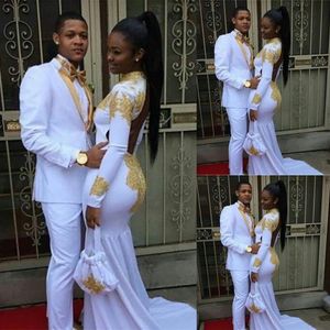 2021 Long Sleeves Prom Dresses Gold Lace Applique Sexy Backless Mermaid Sweep Train High Neck Evening Party Gowns vestidos Custom Made 220T