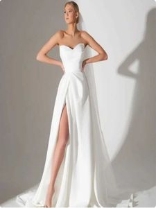 Abiti da spina semplice ed elegante abito da sposa con fessura laterale A-line Gonna lunga gonna abito senza spalline senza spalline 2024 Nuovo modello