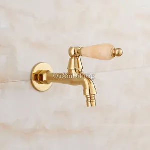 Bathroom Sink Faucets European Luxury Brass Washing Machine /mop Faucet Natural Jade Decorative Outdoor Gold Garden Bibcock Taps
