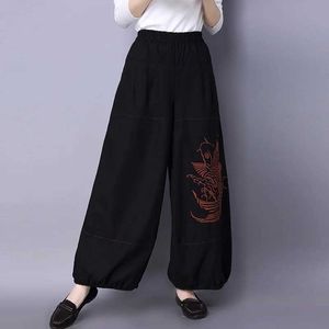 Women's Pants Capris Embroidery Cotton Hemp Lantern Pants Loose Waist Long Pants For Women Large Size Leisure Broad-Legged Baggy Harem Pants 12001 Y240509