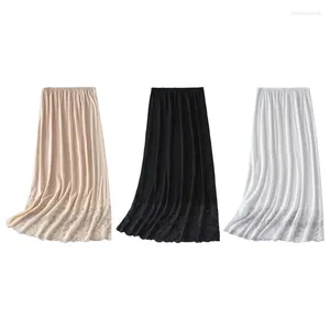 Skirts Women Lace Trim Half Slip Midi Long Underskirt Under Dress Elastic Waist Petticoat Solid Color Invisible Skirt