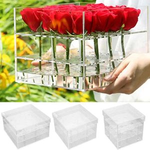 Vasos Caixa de flor acrílica transparente 2 camadas Livro claro Vaso quadrado longo com orifícios Floral Centerpipe para mesa de jantar