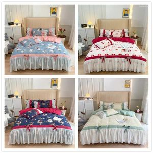 Bedding Sets Duvet Cover Set Korean Princess Style Romantic Lace Bow Bed Sheet Pillowcases 4PCS Girl Oversize