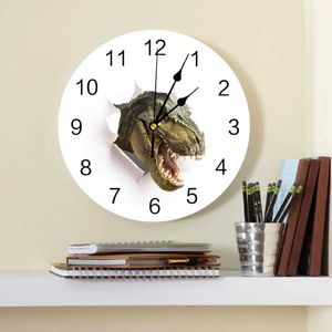 Relógios de parede dinossauros rompem a parede decorativa redonda relógio de parede design personalizado não ticking quartos silenciosos relógios de parede grande