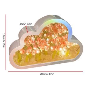 DIY Cloud Tulip LED Night Light Mirror Table Lamps Bedroom Ornaments Decoration Mirror Table Bedside Handmade Gift