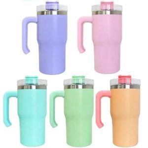 25pcs Macaron Colored 20oz Sublimation Student Tumbler With Handle and Flip Lids Stainless Steel Coffee Sippy Cups Water Bottle 240513