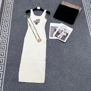 Kobiet Logo List Jacquard Knitt BodyCon Tunik Midi Long Shleevelaless Casual Designer Tank Dress SML