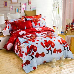 Sängkläder sätter 2024 Jul Santa Claus Set 4st /Set Kids Bed Bedclothes Quilt Cover Sheet Pillow Case Red Devet 200x230cm